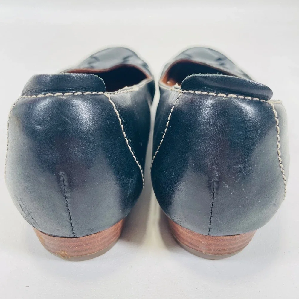 Clarks Womens Navy Blue Leather Woven Toe Ballet Flats 7M 26066467